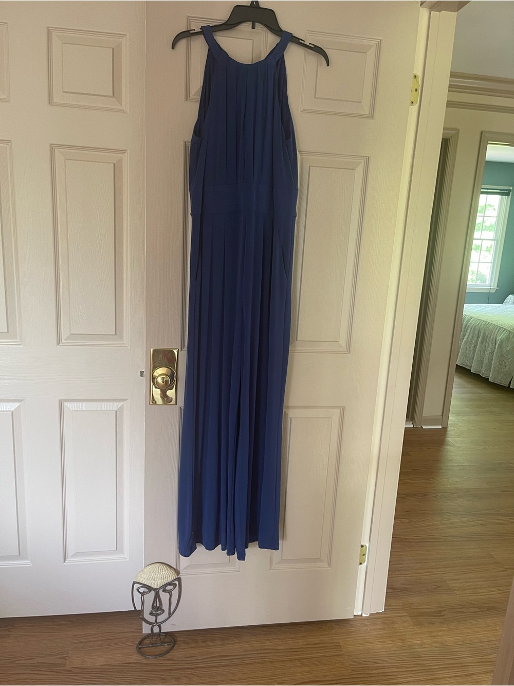 Navy Blue Pleated Halter pantsuit